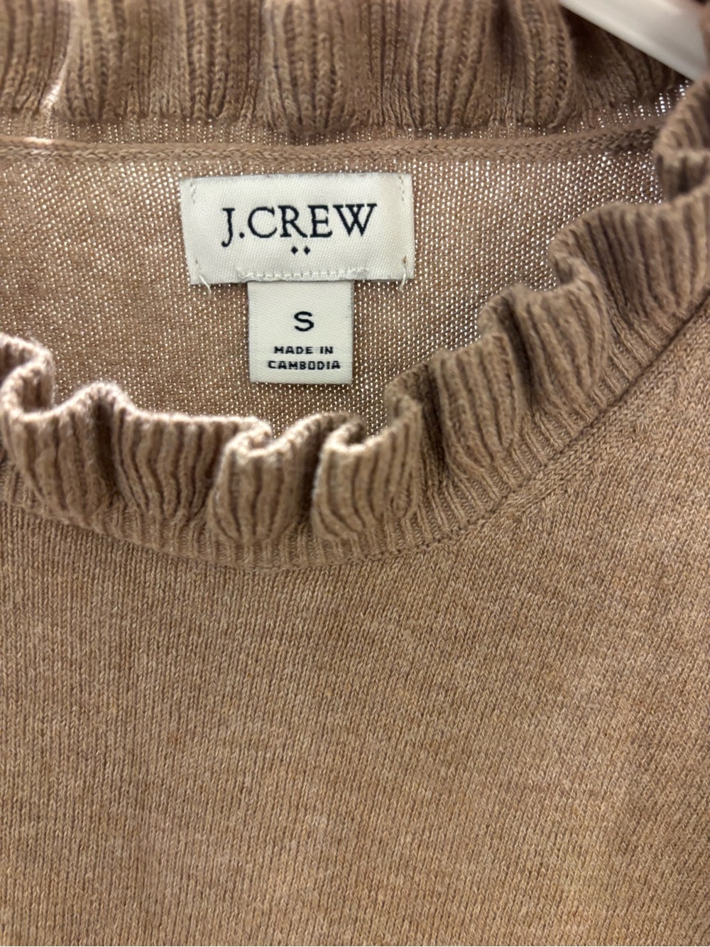 J. Crew Ribbed Ruffle Neck Sweater - Taupe - Picture 2 of 3